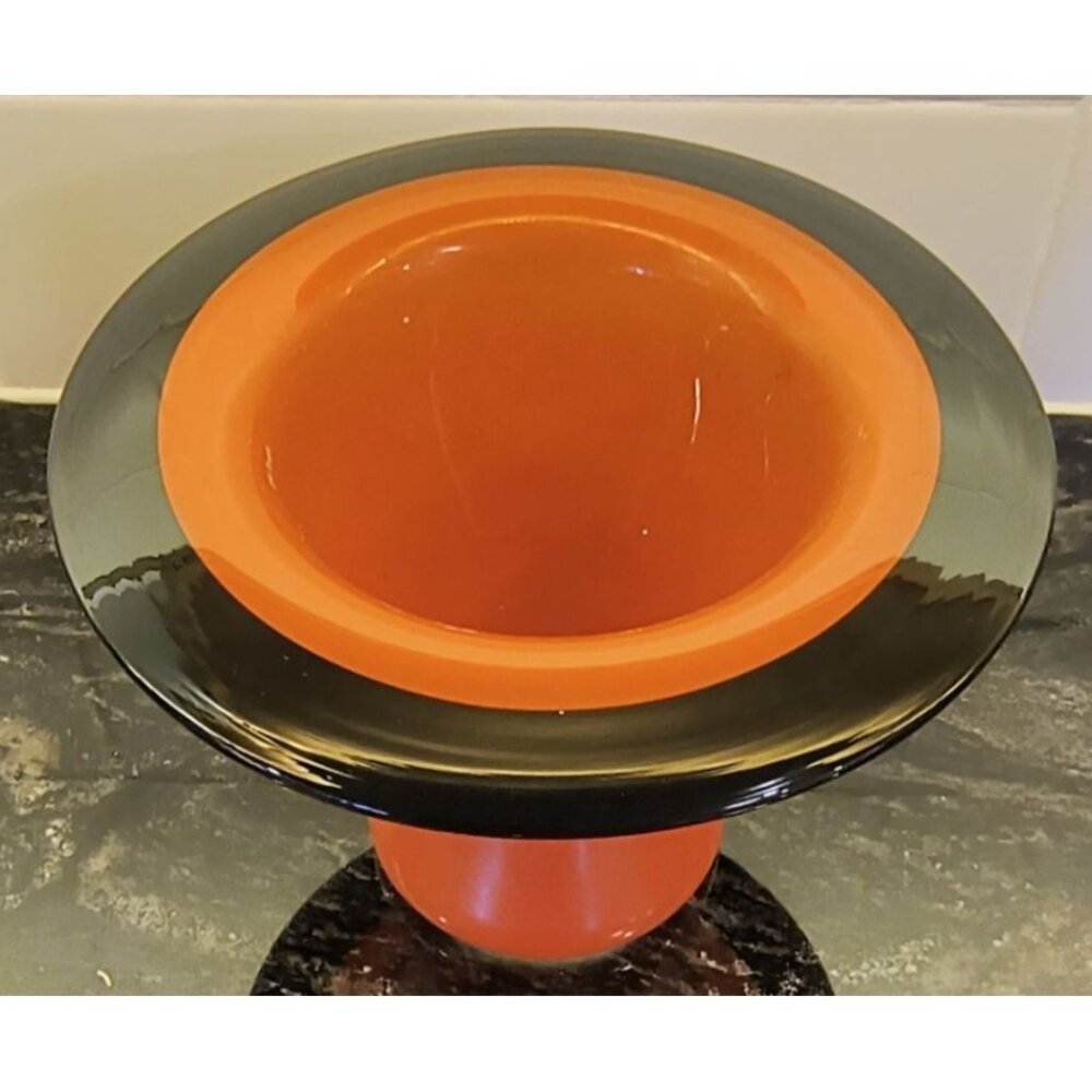 Vintage Orange and Black Reverse Painted Art Glass Vase Art Deco Decor - Picture 2 of 5